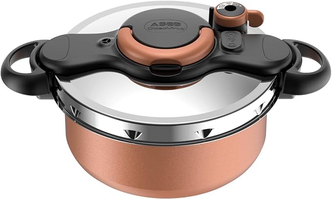 Seb ClipsoMinut' Duo 5L Copper Effect Non-Stick Cocotte-Minute for All Heat Sources Including Induction Pressure Cooker Made in France P4705101 Tobacco / Stainless Steel - Image 1