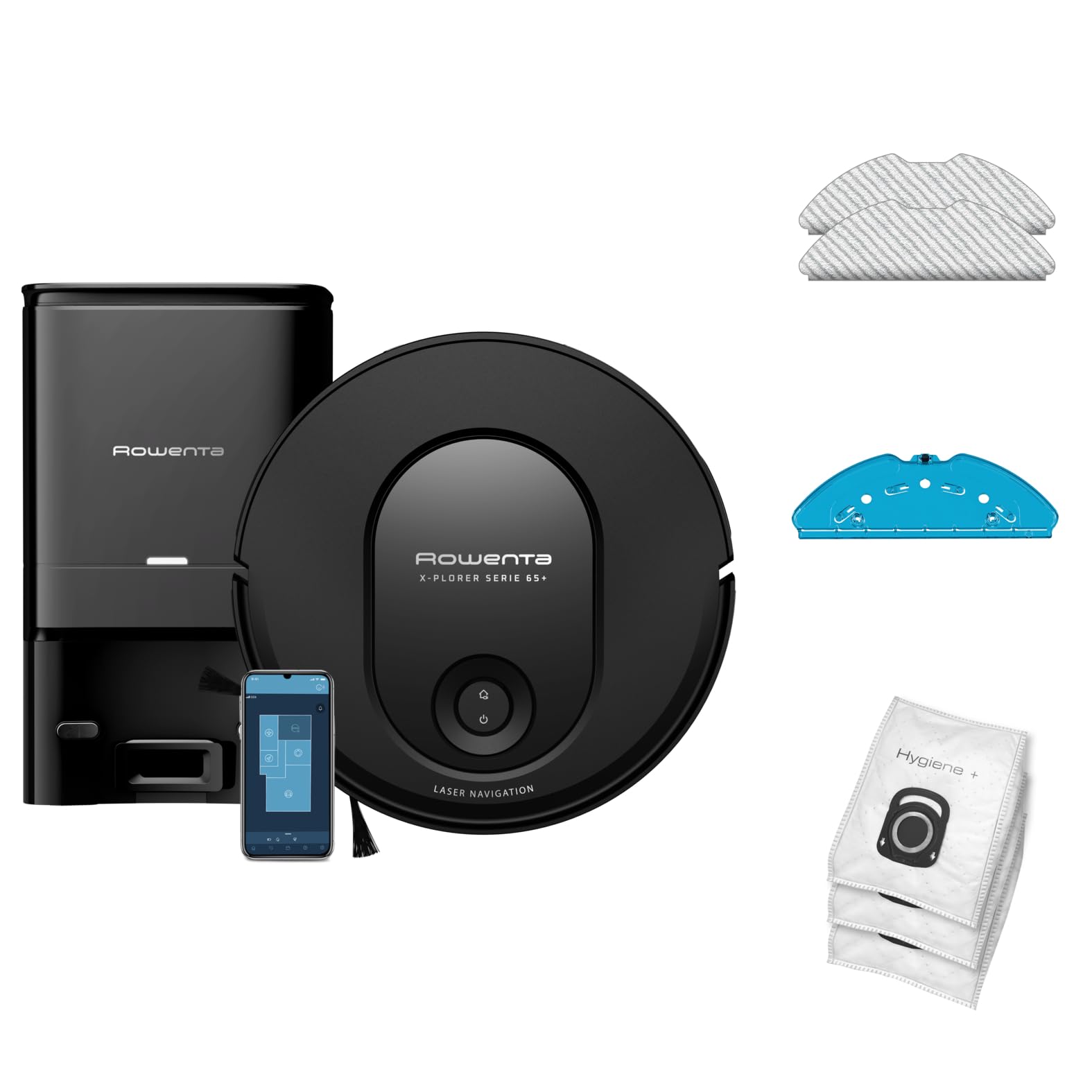 Rowenta X-Plorer Series 65+ Robot Vacuum Cleaner, Laser Technology, Automatic Dump Station, Ultra Slim Design RR8L85WH, Black - Image 1