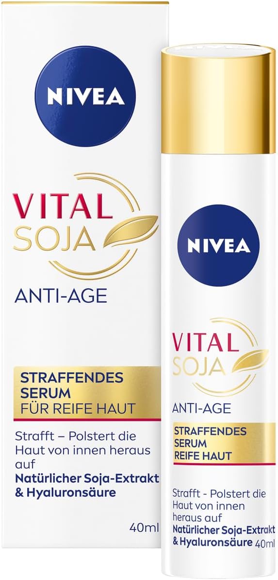 NIVEA Vital SOJA Sérum raffermissant anti-âge, sérum hydratant intense pour peaux matures à l'extrait naturel de soja, soin du visage raffermissant à l'acide hyaluronique (40 ml) - Image 1