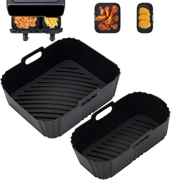 2 Pieces Silicone Air Fryer Mould for Moulinex Easy Fry Dual EZ9018 5.2/3.1L, Air Fryer Accessories for Philips Dual Basket Airfryer Series 3000, Reusable Airfryer Mould Dish (9018) - Image 1