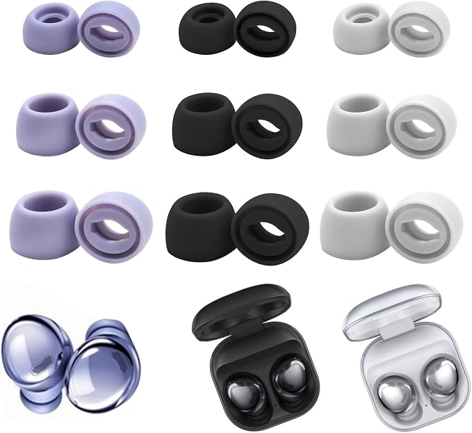 9 Pairs Silicone Eartips Replacement for Galaxy Buds Pro - Noise Cancelling Replacement Tips Compatible with Samsung Galaxy Buds Pro 3 Colors (S/M/L, GrayPurpleBlack) - Image 1