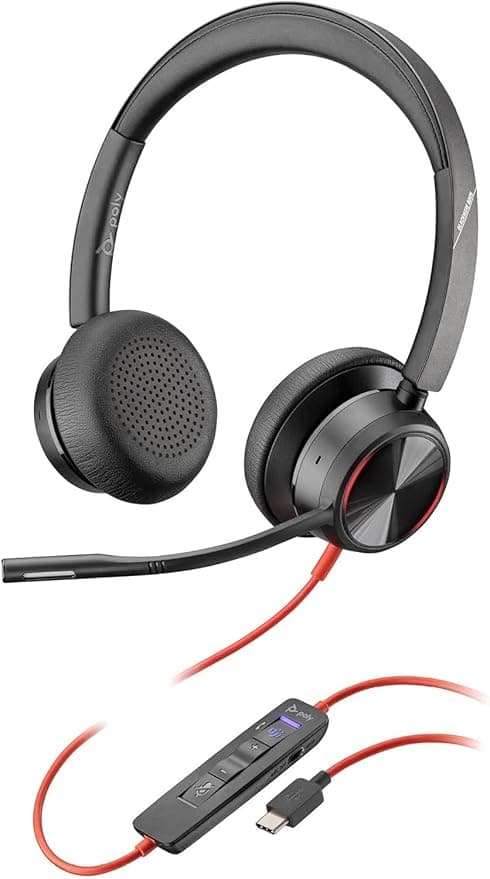 Poly Blackwire 8225 Premium Wired Headset - Active Noise Cancellation - Hi-Fi Binaural Sound - Connect to PC/Mac - Microsoft Teams Certified