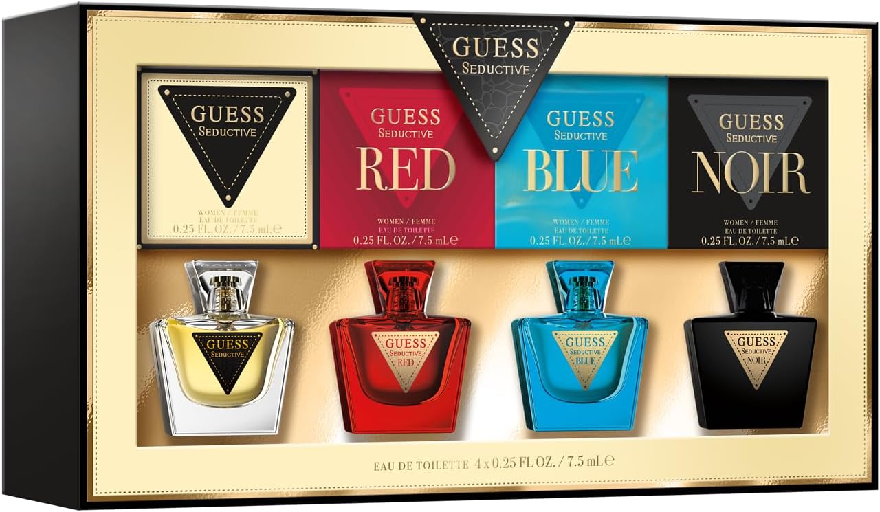 GUESS Coffret Parfum Femme – 4 Miniatures Eau de Toilette (7,5 ml chacune) : Seductive, Red, Blue, Noir - Image 1