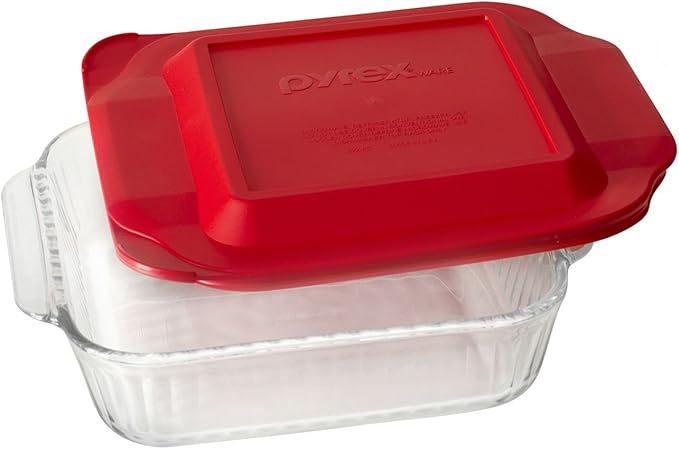 Pyrex Sculpted Baking Dish 8 Square w/Red Lid by Pyrex - Image 1