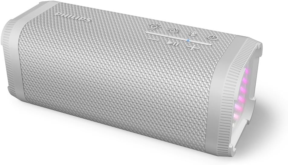 Philips TAS2000W Enceinte sans Fil Bluetooth avec Jeu de lumières LED, Bass+ 20 W, Auracast, 20 Heures d’autonomie, Indice IPX5, Micro, contrôle à partir de l’Application – Blanche - Image 1