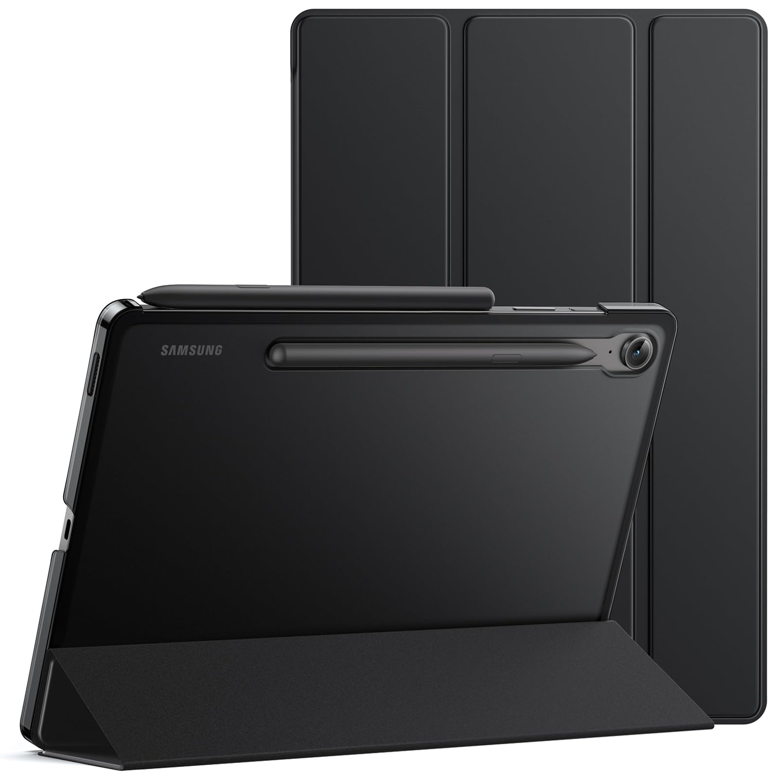 JETech Case for Samsung Galaxy Tab S10 Lite / S10 FE / S9 FE 10.9 Inch, Slim Folio Protective Case Cover with Stand Translucent Trifold Back, Support Charging of S Pen (Black) - Image 1