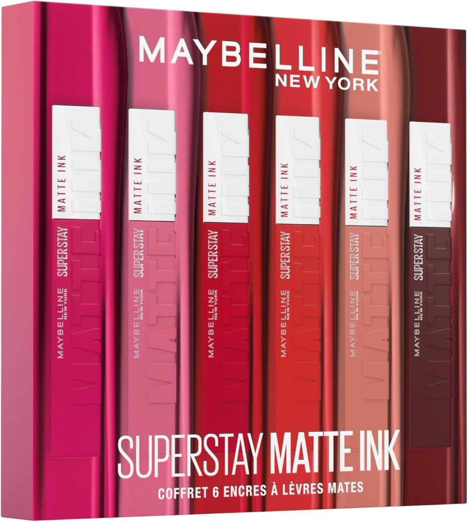 Maybelline New York - Coffret Exclusif de 6 Rouges à Lèvres Liquides Longue Tenue - Superstay Matte Ink - Teintes: Lover (15)/Seductress (65)/Artist (120)/Dancer (118)/Pioneer (20)/Voyager (50) - Image 1