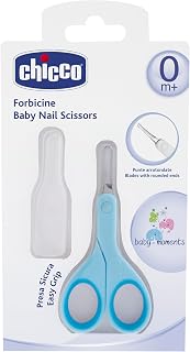 Chicco Ciseaux à ongles pour bébés et enfants, en acier inoxydable avec lames incurvées et bouts arrondis, capuchon de protection, poignée en caoutchouc antidérapante, Pour bébés 0+ mois, Bleu - Image 1