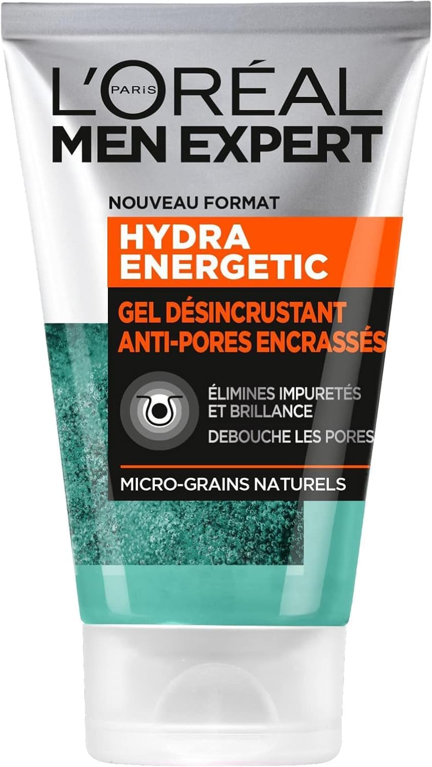 L'Oreal Men Expert - Anti-Pore Scouring Gel for Men - Exfoliating Facial Care - Concentrated in Natural Micro-Grains - All Skin Types - Hydra Energetic - 100 ml - Image 1