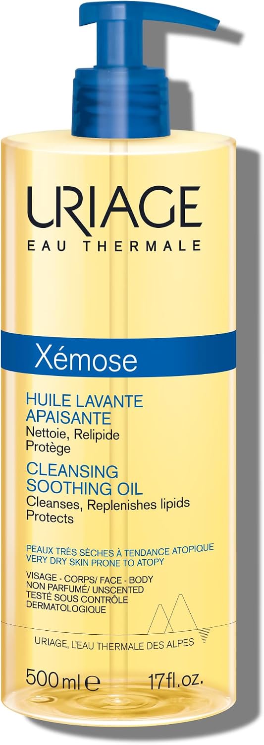 Uriage Xemose Huile Lavante Peau Sèche à Tendance Atopique - Nettoie et Apaise les Démangeaisons - Moussant et Nourrissant - Visage & Corps - Non parfumée - Sans Savon - pH physiologique - 500ml - Image 1
