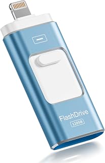 Cle USB iPhone, Clé USB C 128 Go Apple MFI Certifié, 3 en 1 Cle USB pour iPhone/iPad/Type C/Android/PC, Stockage Externe Haute Vitesse Clef Transfert Photos, Vidéos, Films(Bleu clair) - Image 1