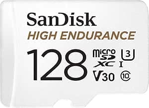 SanDisk 128GB High Endurance microSDXC Card for IP Cameras and Dash Cams + SD Adapter Up to 10,000 Hours of Full HD/4K Video up to 100MB/s UHS-I Class 10 U3 V30