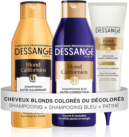 DESSANGE - Californian Blonde Set - Nutri-Illuminating Shampoo + Blue Shampoo + Patina Care - Nourishes & Neutralises Reflections - For Blond, Colored or Bleached Hair - Image 1