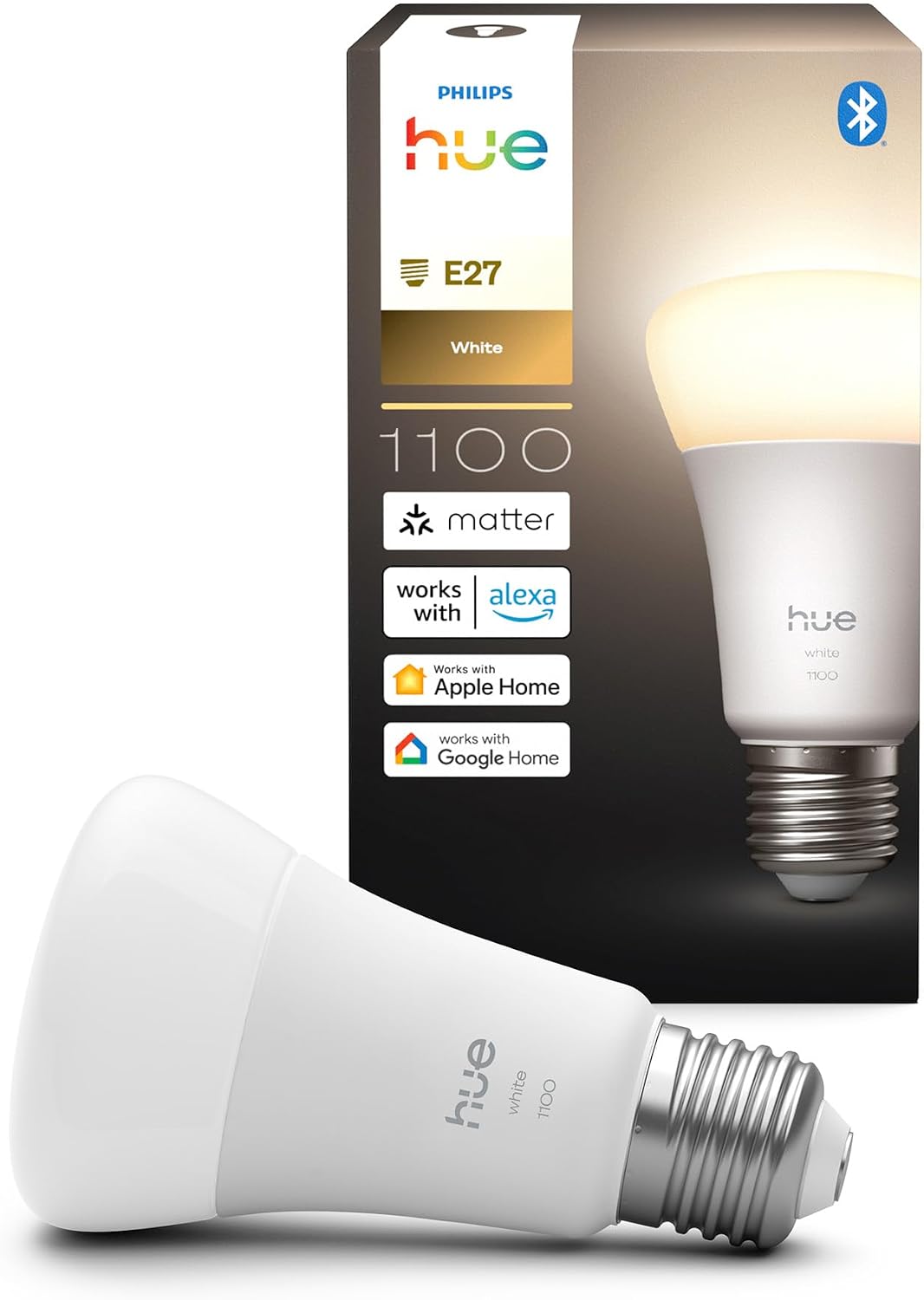 Philips Hue Ampoule LED connectée A60, Lumière blanche chaude 2700 K, Culot E27, 9,5 W, 1100 lumens, Intensité variable, Compatible avec Alexa, Google Assistant et Apple Home, pack de 1 - Image 1