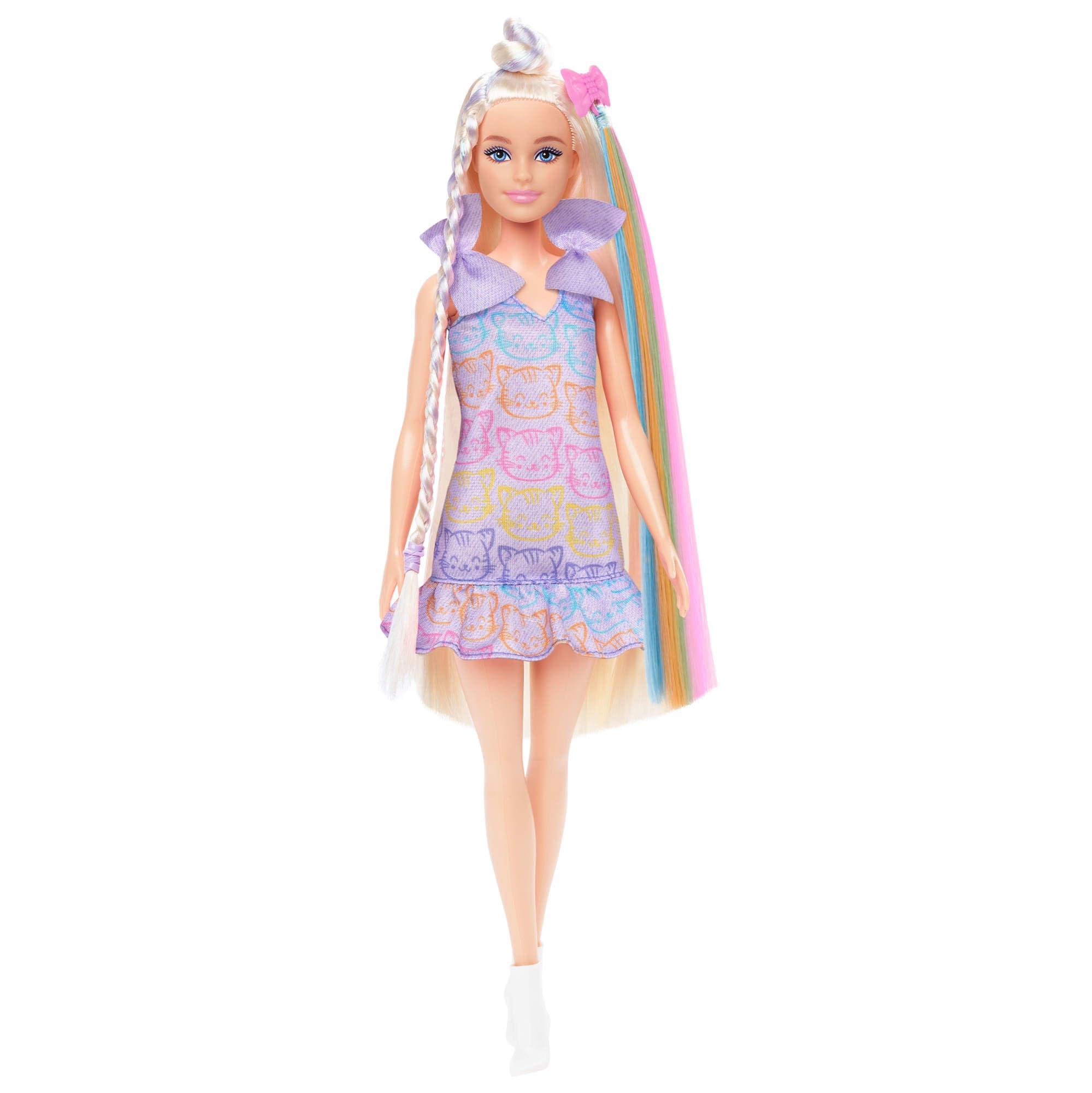 Barbie Fun & Fancy Doll with Accessories, Blonde Doll with Extra Long Hair and 2 Outfits, Including Metallic Silver Dress, and Hair Extension, JCT72 - Image 1