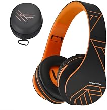 PowerLocus Casque Bluetooth, Casque Audio stéréo Pliable sans Fil et Filaire avec Micro intégré, Micro SD/TF, FM pour iPhone/Wiko/Samsung/iPad/PC (Noir/Orange) - Image 1