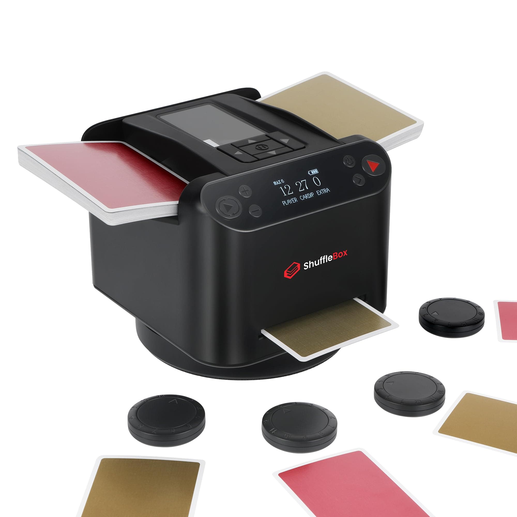 2 in 1 Automatic Card Shuffles and Dispenser, Ultra Quiet, Rechargeable, Works with UNO, Five Crowns, Monopoly Deal, Bicycle and Maverick Cards (Black)