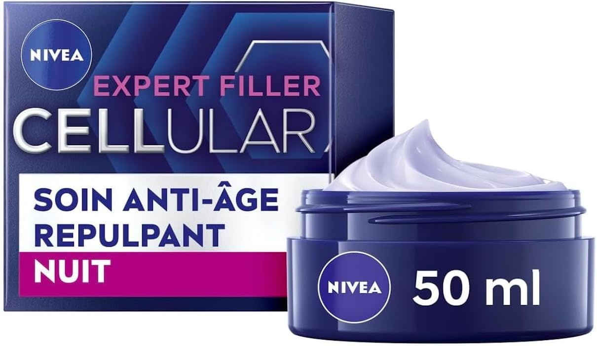 NIVEA Cellular Expert Filler - Soin Visage Anti-Age Repulpant - Crème De Nuit - Hydrate, Raffermit, Redonne Volume & Réduit Rides - Acide Hyaluronique & Acide Folique Pur - Tous Types De Peaux - 50 ml - Image 1
