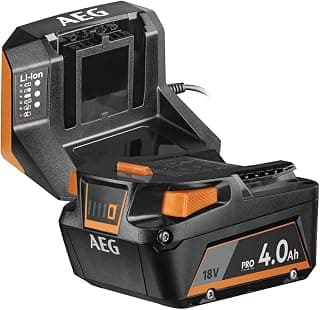 AEG - Pack Batterie + Chargeur 18V L1840S – Batterie Pro Lithium 4.0Ah + Chargeur Rapid – Compatible Gamme PRO18V – Puissance, Autonomie et Charge Rapide pour Travaux Intensifs