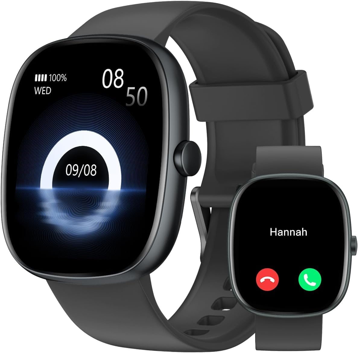 HUAKUA Montre Connectée Homme Femme Smartwatch Appel Bluetooth Notification pour Samsung Xiaomi iPhone Android iOS Montre Sport Podometre Cardiofréquencemètre Oxymetre Multisport Etanche IP68 Noir - Image 1