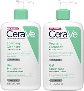 Cerave Lot de 2 nettoyants moussants – Avec acide hyaluronique, niacinamide et 3 céramides essentielles – Nettoyant quotidien pour le visage pour peaux normales à grasses 473 ml x 2 - Image 1