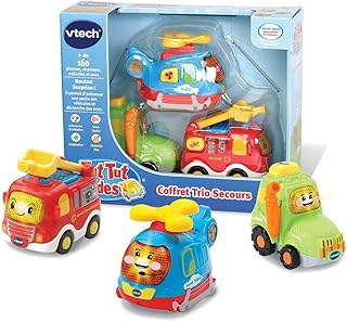 VTech - Tut Tut Bolides, Coffret Trio Secours, 3 Voitures Interactives, Camion de Pompiers, Tracteur et Hélicoptère, Jouet Musical et Sonore, Cadeau Enfant de 1 an à 5 Ans - Contenu en Français - Image 1