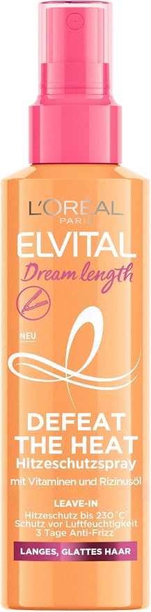 L'Oreal Paris Elvital Heat Protection Spray for Long Smooth Hair Leave-In With Vitamins & Castor Oil Dream Length Defeat The Heat 150ml - Image 1