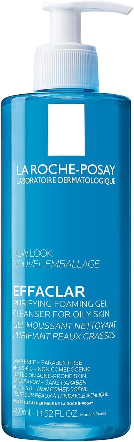 La Roche-Posay Effaclar Gel Moussant Purifiant, Nettoie en douceur & Matifie, Formule Sans Savon, pH physiologique, Pour Peaux Grasses à Tendance Acnéique, 400ml