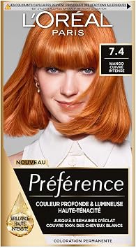 L'ORÉAL PARIS - Permanent hair colour - Long lasting & bright - 100% coverage of white hair - Preference - Shade: Dublin Mango (7.4), Intense copper - Image 1