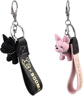 2 Pieces Bulldog Keyrings, French Bulldog Keyrings, Cartoon Dog Keyrings, Suitable for Backpack Charms, Mobile Phone Charms, Black - Image 1