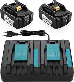 2 x 18V 5.0Ah Replacement Battery for Makita 18V Battery BL1860 BL1850 BL1850B BL1845 BL1840 BL1835 BL1830B with Charger DC18RD DC18RC DC18RA - Image 1
