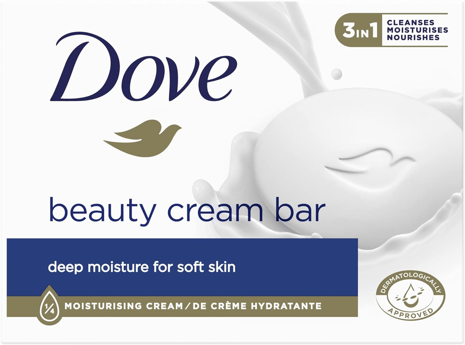 Dove Beauty Cream Bar Hand Soap with 1/4 Moisturising Cream for Soft and Supple Hands 90g - Image 1