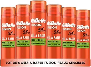 Fusion Gel À Raser Pour Homme À L’huile D’amande, Pour Les Peaux Sensibles, X5 Actions : Nettoie, Hydrate, Protège, Rafraîchit Et Apaise, 6x200ml - Image 1