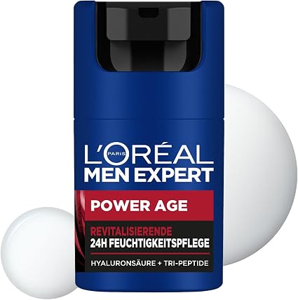 L'Oréal Men Expert Anti Wrinkle Face Care for Men, Anti Aging Moisturizer for Tired and Matte Skin, Face Cream for Men with Hyaluronic Acid, Power Age 1 x 50ml - Image 1