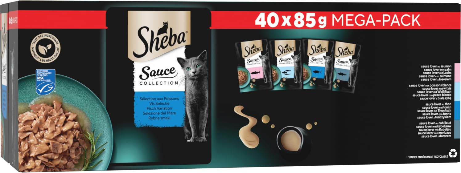 Sheba Sauce Collection Fresh Sachets Wet Food Fish Selection for Adult Cats 4 Varieties 40x85g - Image 1