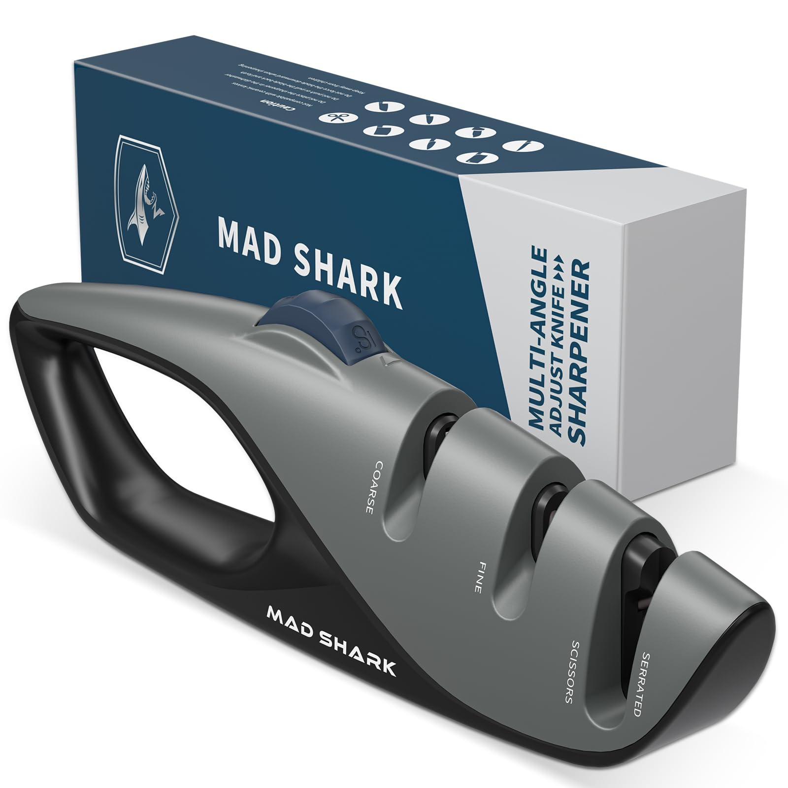 Mad Shark Kitchen Knife Sharpener - 5 Adjustable Sharpening Angles, Pocket Knife Sharpening Design, Non-Slip Rubber Handle Design, Knife Sharpener for Knives - Image 1