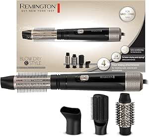 Remington Blow and Dry Caring Air Styler Hair Dryer, Hot Brush and Curler for Medium to Long Hair, 4 Accessories, 1000 Watts, AS7500 Black