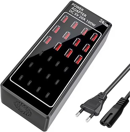 Multiple USB Charger, USB C Charger, USB C Power Supply, 24 Ports 100W (20A), Fast Charging Station for Multiple Devices, USB Wall Charger for Galaxy S24/iPhone/Google - Image 1