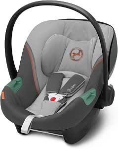 CYBEX Gold Aton S2 i-Size Case from Birth to Approximately 24 Months, Max. 13 kg, Newborn Reducer Cushion Included, SensorSafe Compatible, Lava Grey - Image 1