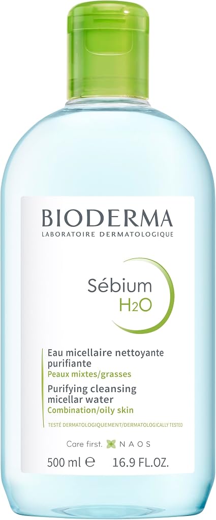 BIODERMA Sebium H2O – Dermatological Micellar Water – Cleanses, Removes Make-up and Purifies – Limits Sebum Secretion – Combination to Oily Skin – Dermatologist Prescribed – 500 ml Bottle - Image 1