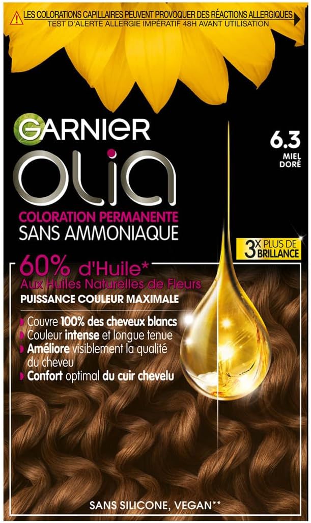 Garnier Coloration Permanente - Sans Ammoniaque - Aux Huiles Naturelles de Fleurs - Châtain Miel Doré (6.3) - Olia - Image 1