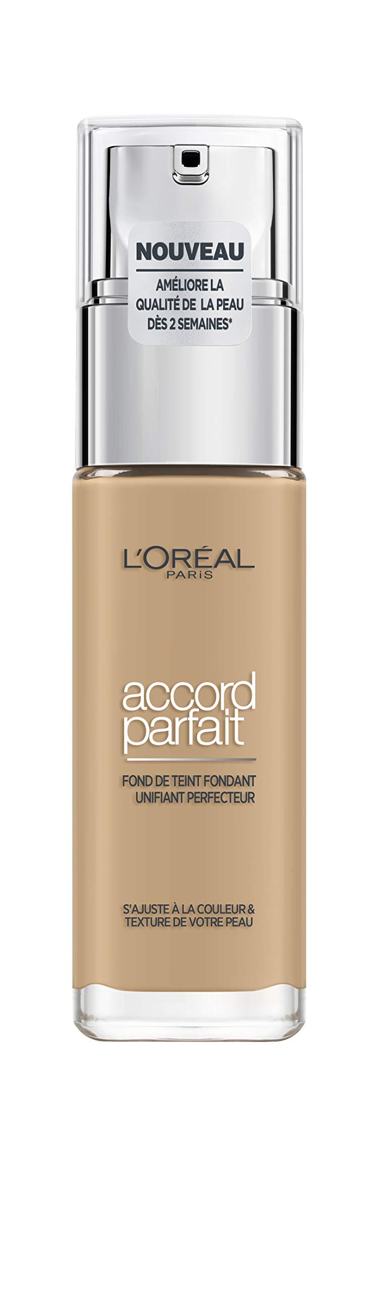L'Oréal Paris - Fond de Teint Fluide - Hydratation 24H - Formule à l'Acide Hyaluronique - Tous les Types de Peaux - Accord Parfait - Teinte : Beige Doré (3.D) - 30 ml