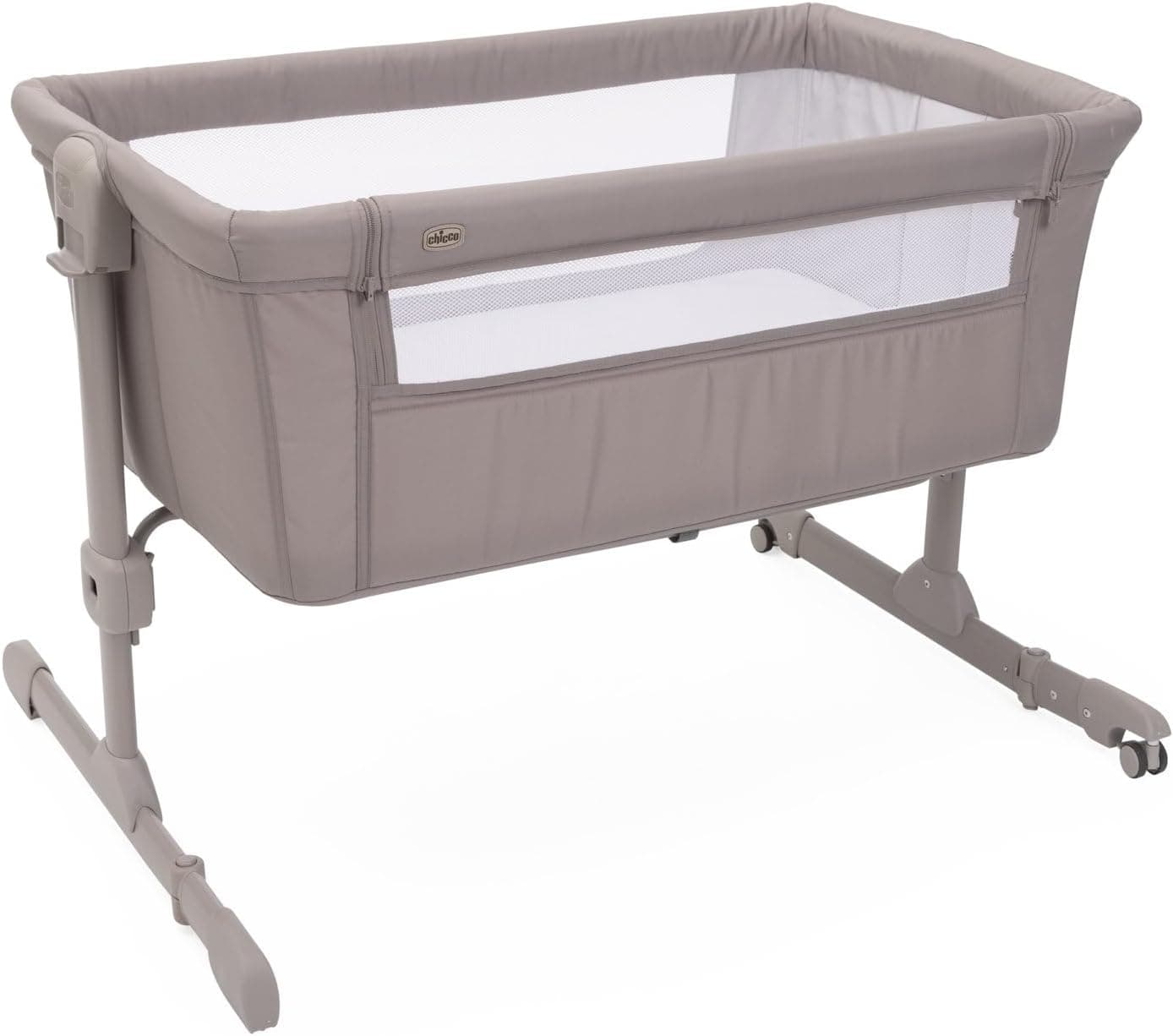 Chicco Next2Me Essential Newborn Cot for Side Bed, Co-Sleeping Crib, Fits Various Beds, Adjustable Height, Good Air Circulation, Mattress and Bag Included, 0-6 Months, Beige