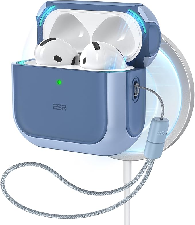 ESR AirPods 4 Case, Compatible with AirPods 4 Gen (2024) (USB-C), Compatible with MagSafe, Drop Protection Cover with Drawstring, Magnetic Cover, Orbit Hybrid Series, Blue - Image 1