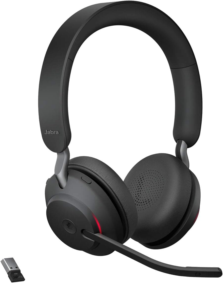 Jabra Evolve2 65 Casque PC Sans Fil - Casque Audio Anti-Bruit Certifié Microsoft Teams avec Batterie Longue Durée - Adaptateur Bluetooth USB-A - Noir