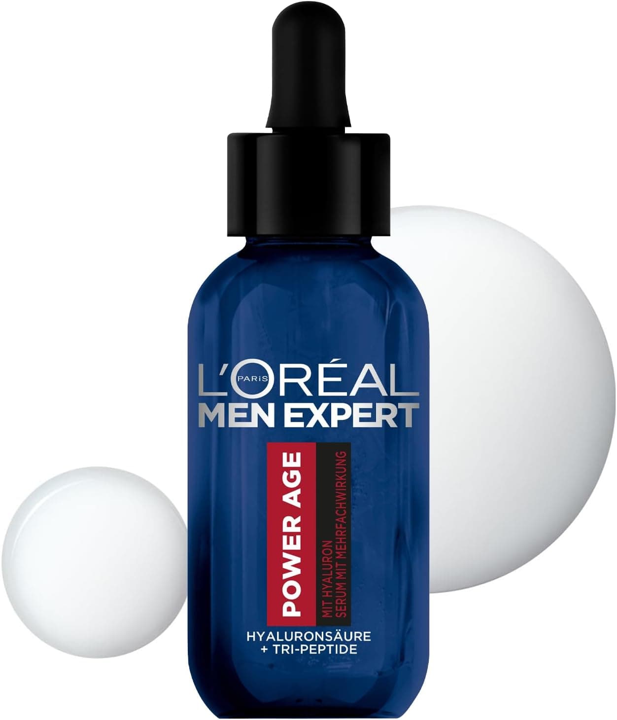 L'Oréal Men Expert Sérum visage anti-rides pour hommes, soin hydratant anti-âge pour peaux fatiguées et mates, sérum homme hautement dosé à l'acide hyaluronique, Power Age, 1 x 30 ml