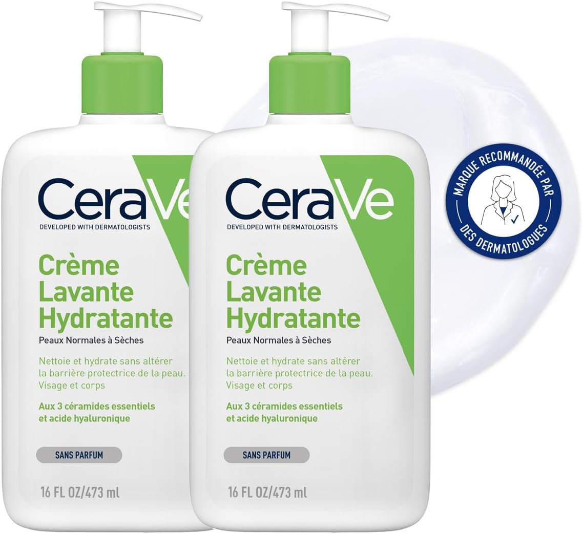 CeraVe - Moisturising Cleansing Cream - Face & Body - Cleanses and Moisturizes Without Altering the Skin Barrier - With 3 Essential Ceramides + Hyaluronic Acid - Normal to Dry Skin - 2x473ml - Image 1