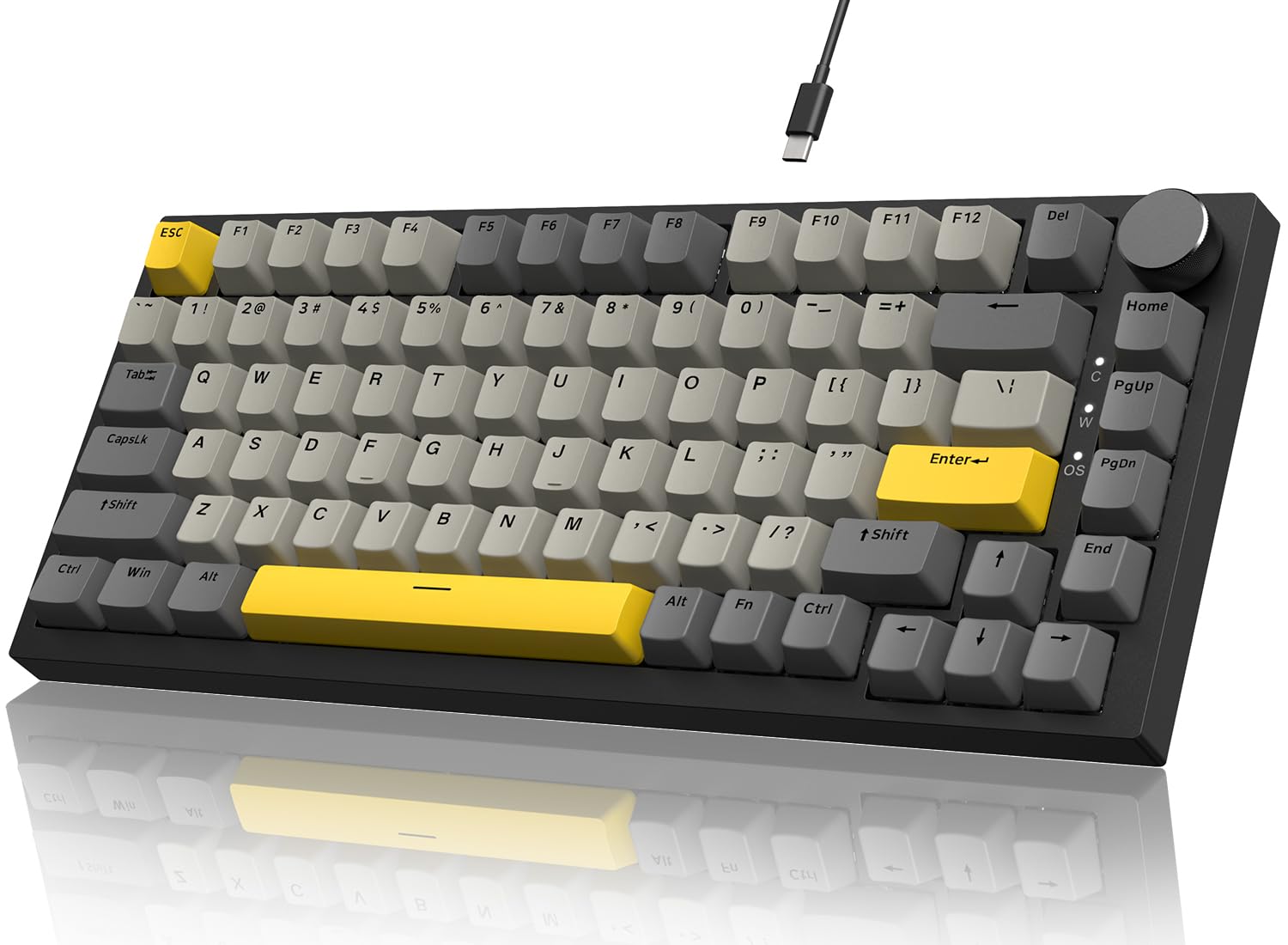 YINDIAO Ajazz AK820 Mechanical Keyboard with Knob, 75% ANSI Layout, 82 Keys, Wired Gaming Keyboard, 5 Soundproof Foams, Hot Swap, Linear Switch, RGB Backlight, for PC, Mac (Grey) - Image 1