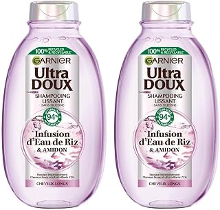 Garnier Ultra Doux - Shampooing Lissant Douceur & Brillance à l'Infusion d'Eau de Riz - Cheveux Rebelles et Indisciplinés - 250 ml (Lot de 2) - Image 1