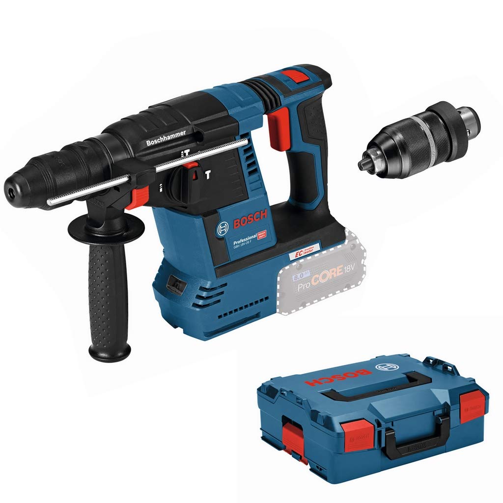 Bosch Professional 18V System cordless drill GBH 18V-26 F (with auxiliary handle, depth stop, cloth, SDS plus interchangeable chuck, L-BOXX) - Image 1
